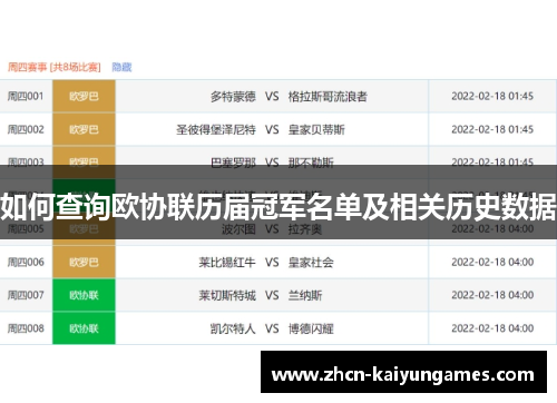如何查询欧协联历届冠军名单及相关历史数据 如何查询欧协联历届冠军名单及相关历史数据